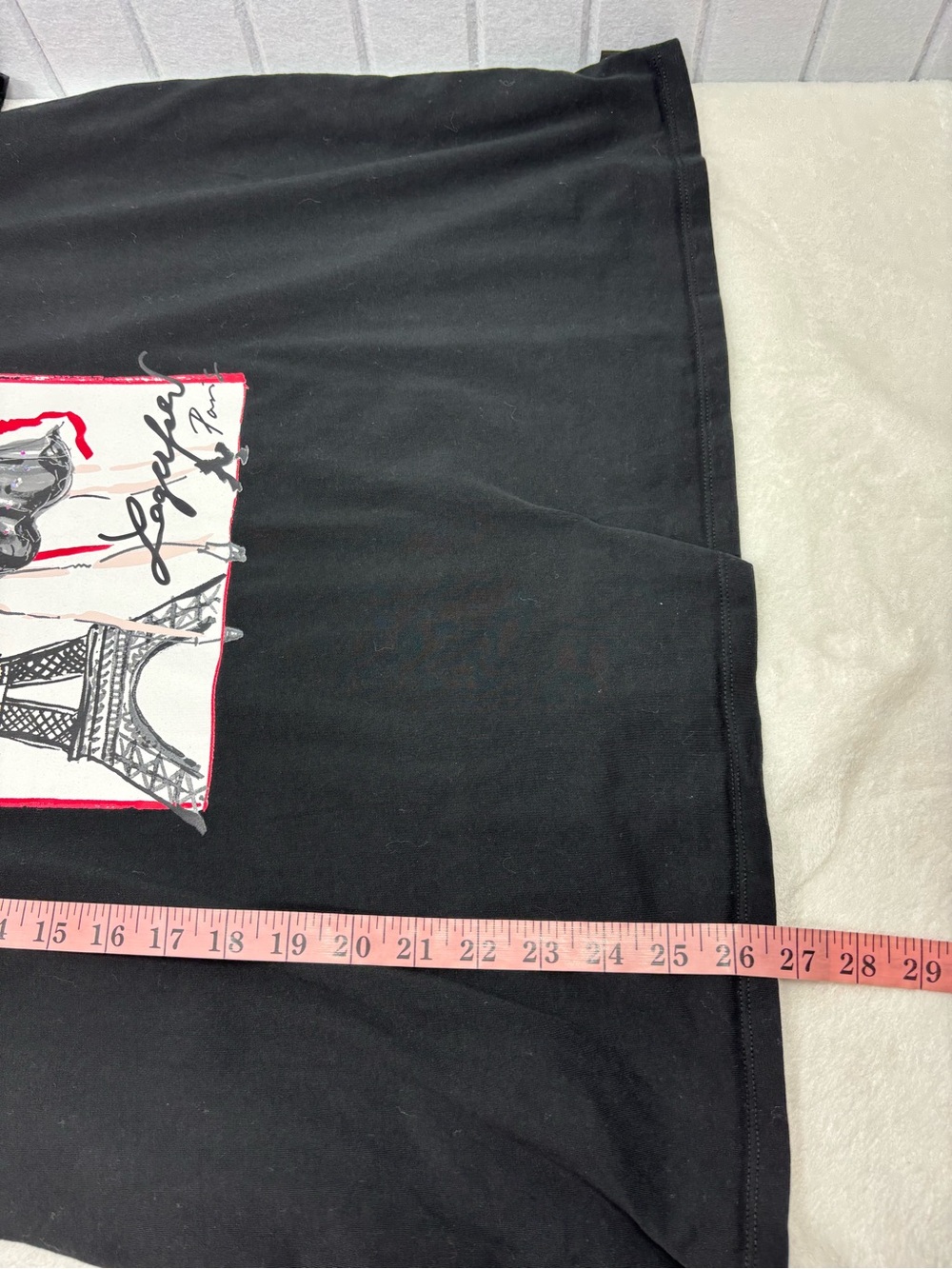 KARL Graphic Cotton Tee with Paris Illustration - Black, White & Red  Size 1X - Picture 4 of 12